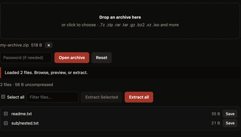 Archive Extractor running in the browser