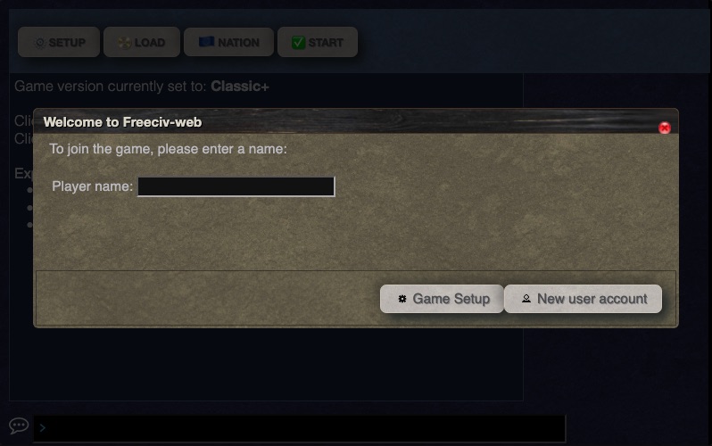 Freeciv running in a browser tab via ExeBrowser